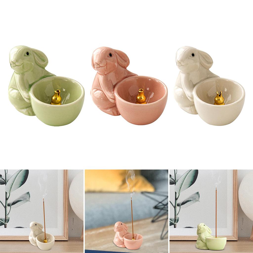 Niedlicher Räucherstäbchenhalter mit Kaninchen-Motiv, Neujahrsgeschenk, Aroma-Ornamente aus Keramik, Räuchergefäß für Yoga, Schrank, Wohnzimmer, SPA, Teetisch