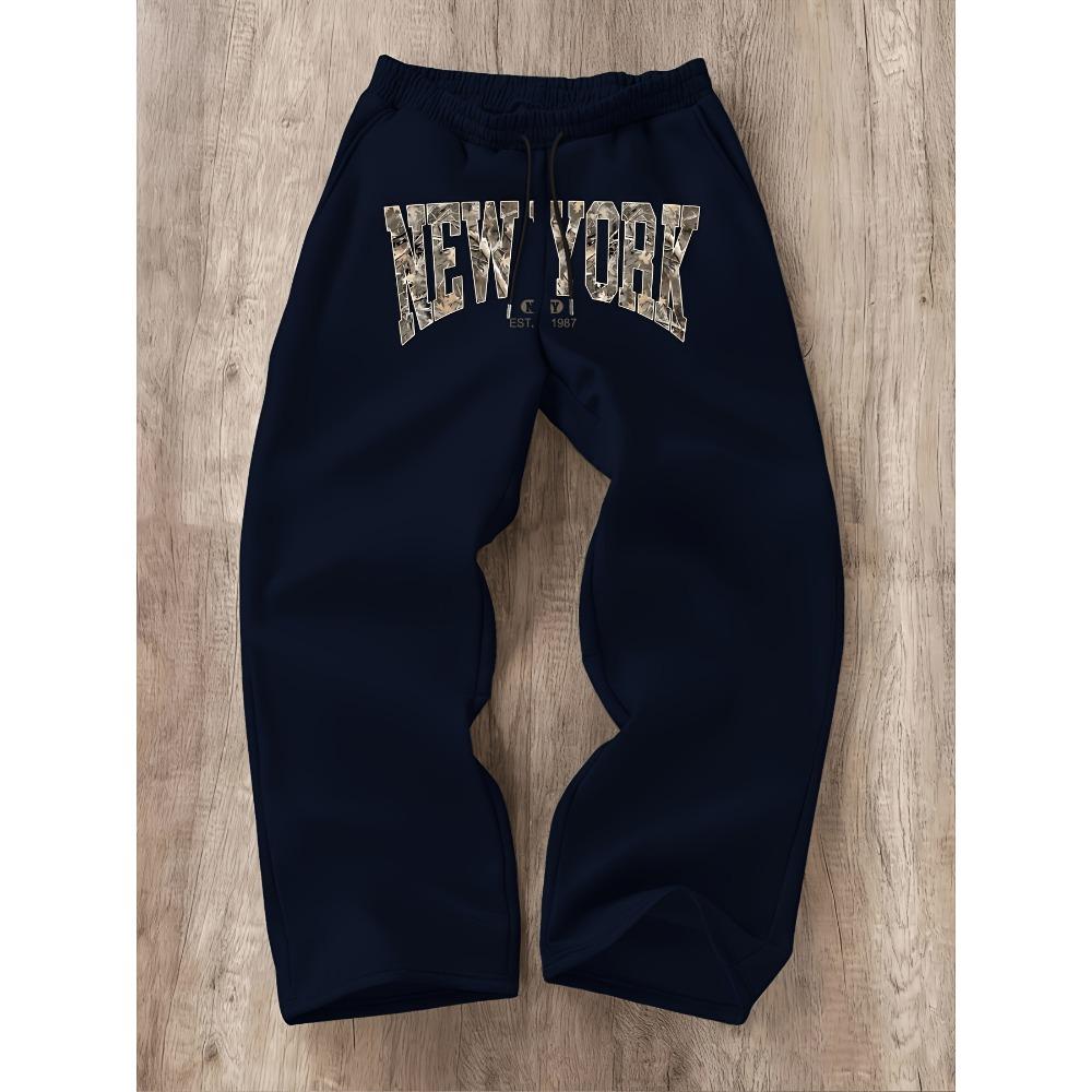 

Men s Wide Leg Sports Pants with Letter Pattern Print, Drawstring Waist Circumference, Loose Fit, Urban Street Style XXL