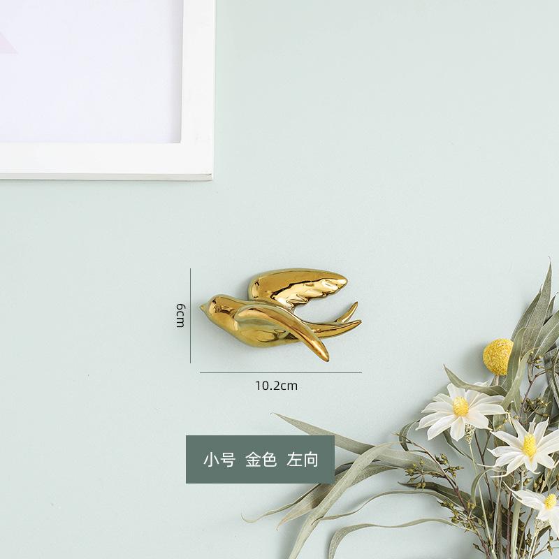 Ceramic Handicrafts Background Wall Decoration Golden Bird Three-dimensional Pendant Swallow Sculpture Home Decoration