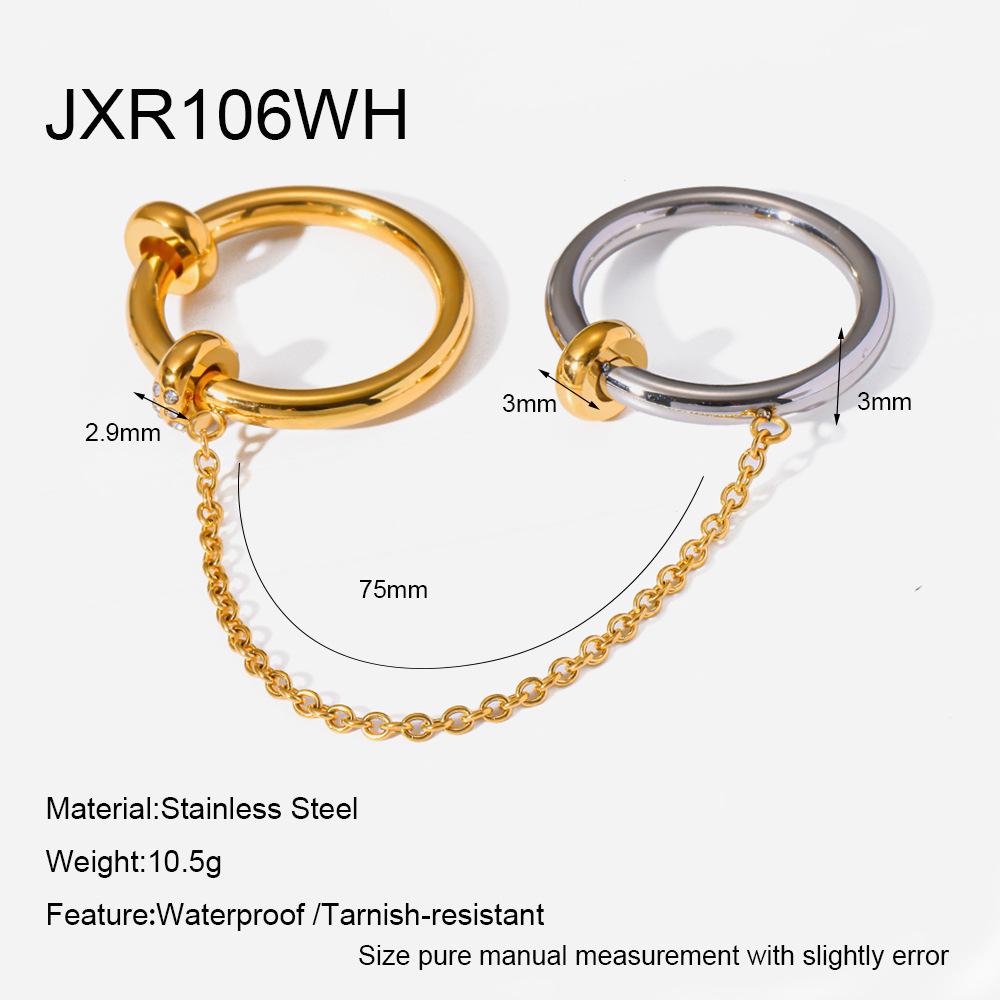 Ins Plated 18K Gold Stainless Steel Diamond Chain Ring Multi-layer Contrasting Ring Does Not Fade Niche Jewelry Women