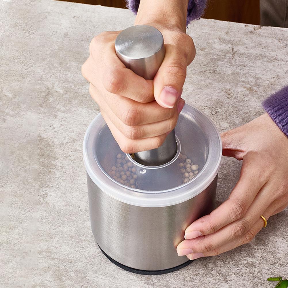 Stainless Steel Manual Garlic Masher with Lid Spice Grinder Pill Crusher Hand Grinder Crusher for Crushing and Grinding