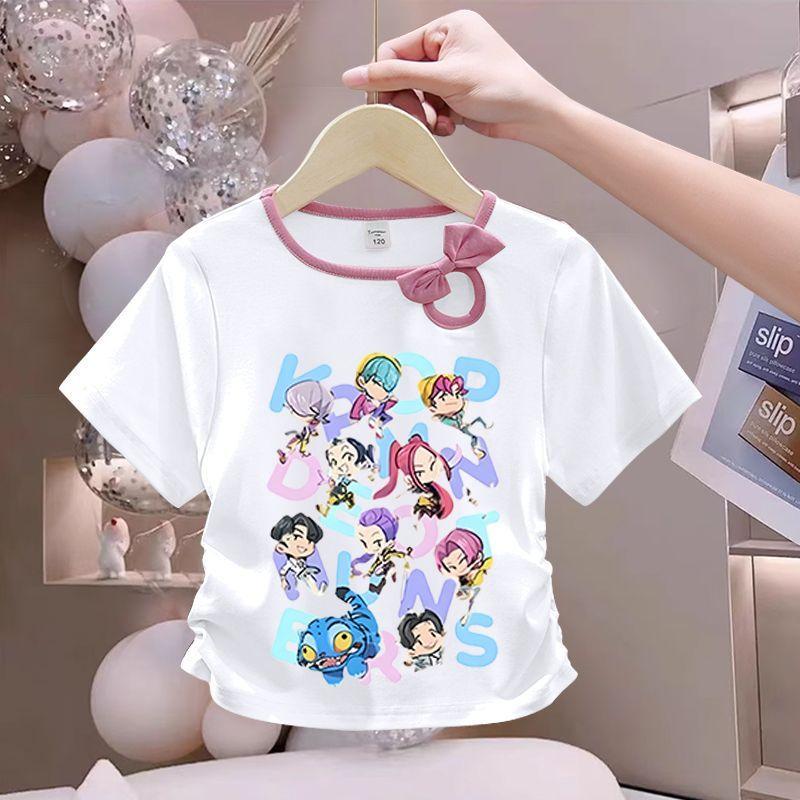 Children's Fairy Tale Witch Girls Group Bowtie Fashion Top - Summer Girls' Pure Cotton Short-Sleeved T-shirt