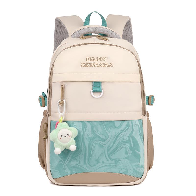 

Студенческий школьный женский однотонный рюкзак белый/зелёный