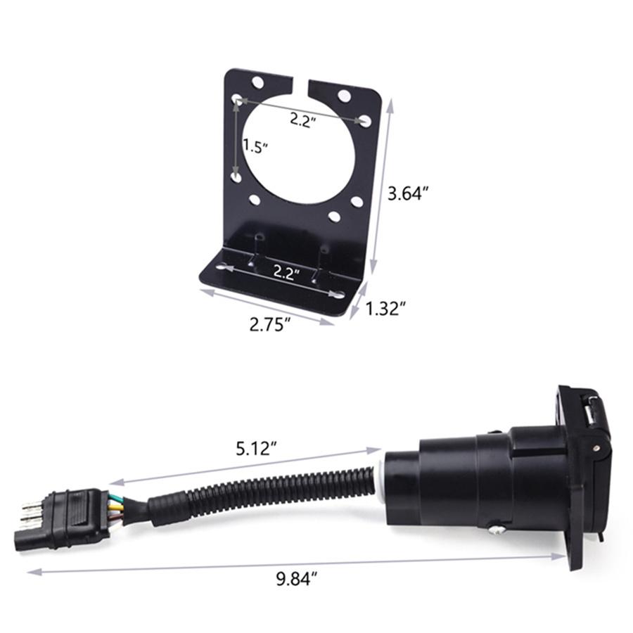 4-Way Flat To 7 Pin Trailer Plug Adapter Power Connector + Bracket for RV Camper