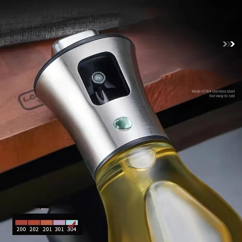 Oil Spray Bottle Perfect for Kitchen Cooking & Air Fryer Bottle Glass Stainless Steel Oil Sprayer Kitchen Gadgets 200ML