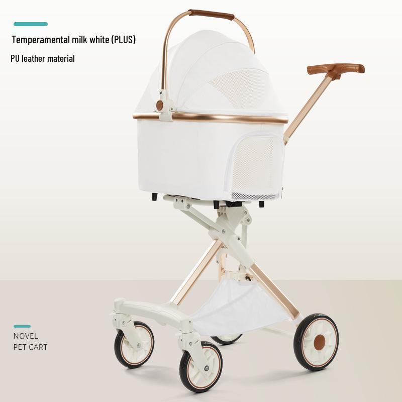 Stilvoller weißer PU-Leder-Haustierkinderwagen: Abnehmbares Design für Hunde und Katzen unter 30 Pfund