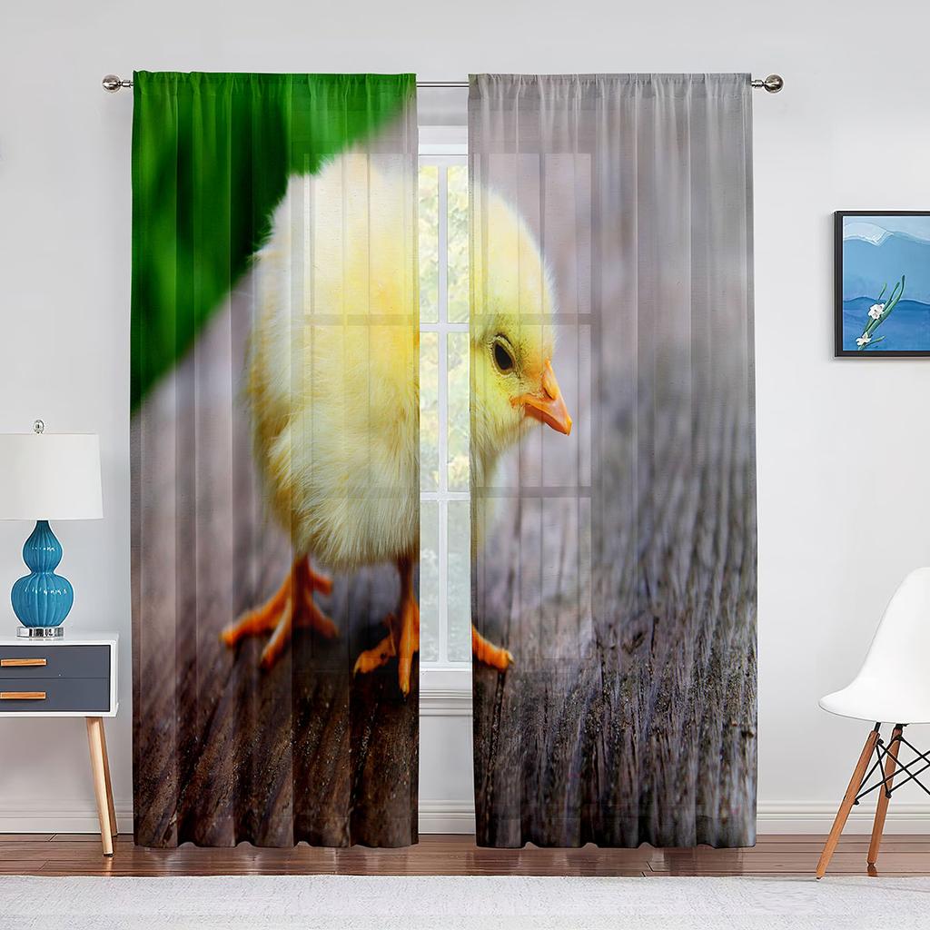 Cute Chick On The Grass Chiffon Sheer Curtains for Living Room Bedroom Home Decoration Animal Transparent Voiles Tulle Curtain