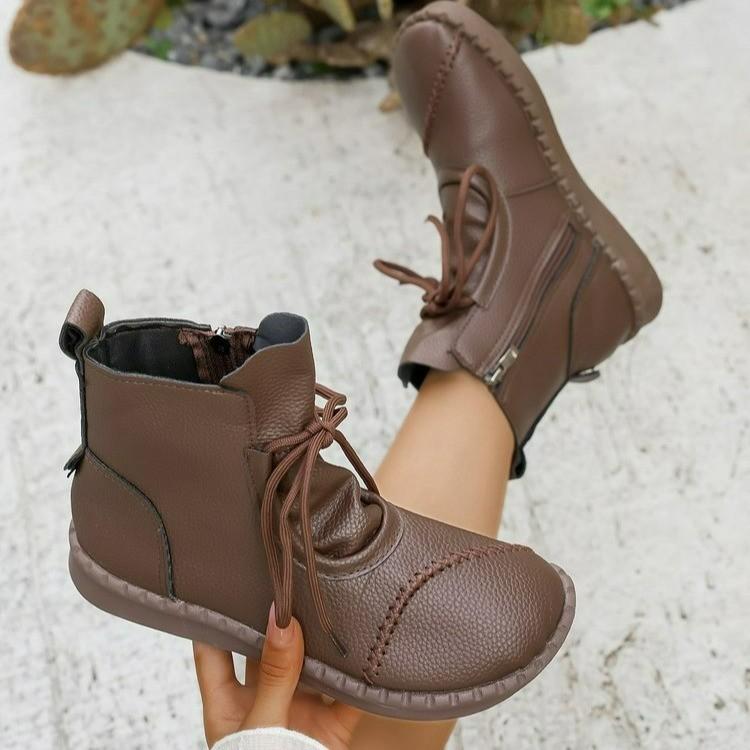 Fashion New Women Fashion Cross-tied Women's Boots Daily Boots Women Hot Sale Round Toe Comfortable Flat Shoes Ankle Boots Zapatos Mujer