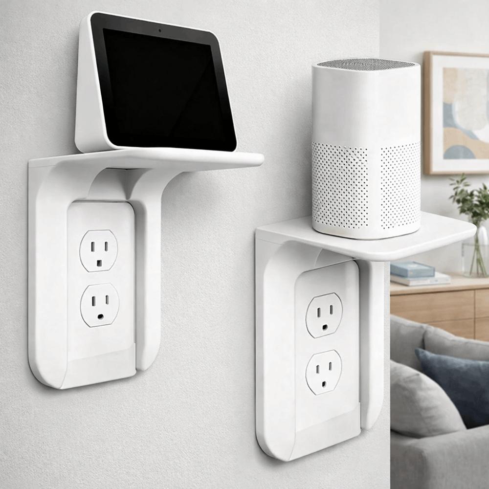 2PCS No Drilling Socket Holder Wall Mounted USB Rack Convenient Wall Outlet Shelf  Office