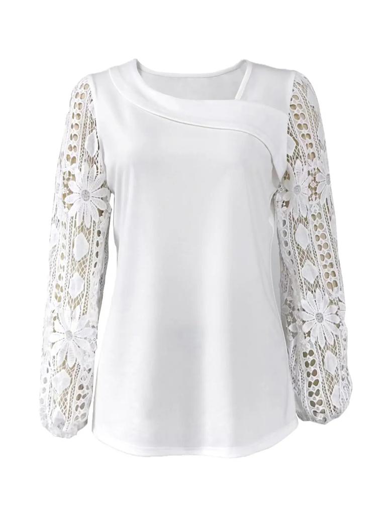 Ciepłe Body Moda Jednolity Kolor Kobiety Kwiat Hollow Długi Bufiasty Rękaw Sweter