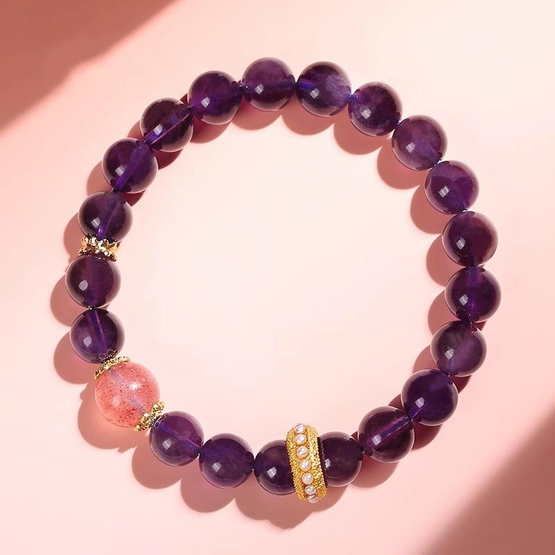 

Amethyst bracelet new style strawberry crystal single bead bracelet for women, light luxury niche exquisite peach blossom gift jewelry Amethyst Strawberry Quart