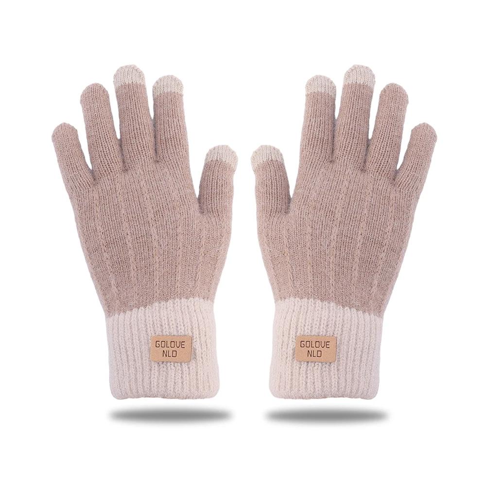 Warm Thick Plush Knitted Gloves Winter Touchscreen Plush Gloves Woman Thickening Fleece Thickened Cycling Driving Skiing Gloves