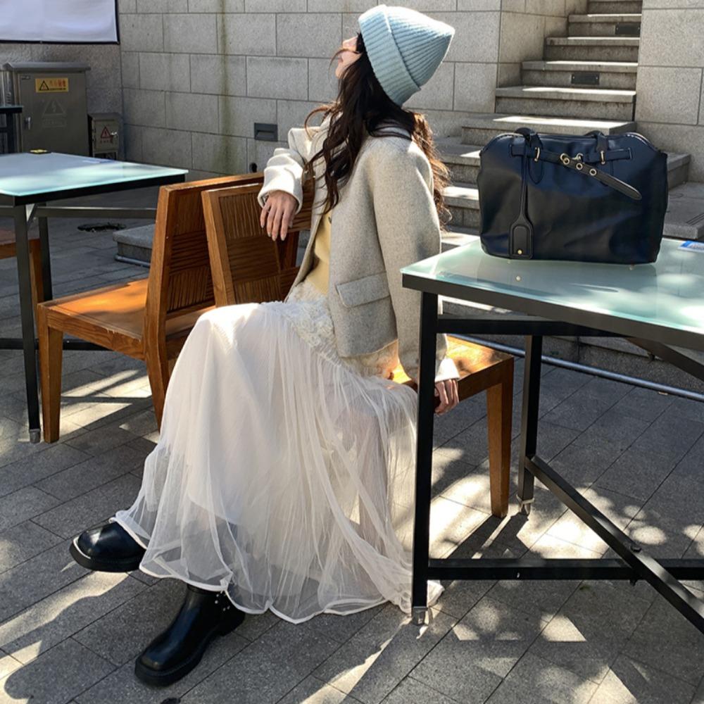 DIMANAF 2025 Sommer Frauen Neue Röcke Vintage Elastische Plissee Elegante Weiße Lange Röcke Spitze