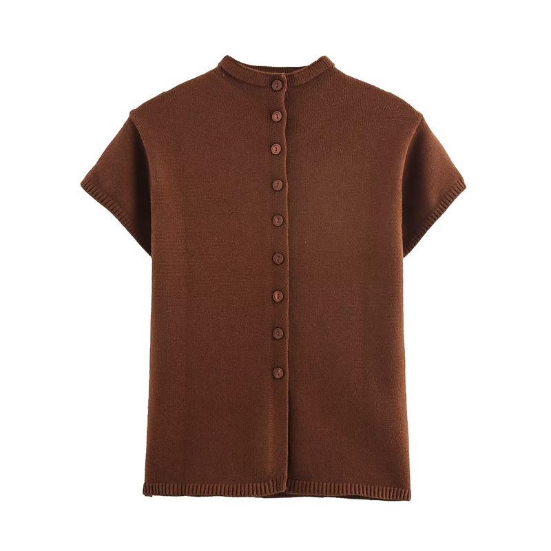 

Zbzr New Fall Women s Clothing Fashion Style Fashion Decorated Row Button round Neck Sleeveless Knitting Tops 5536160 700 Brown L