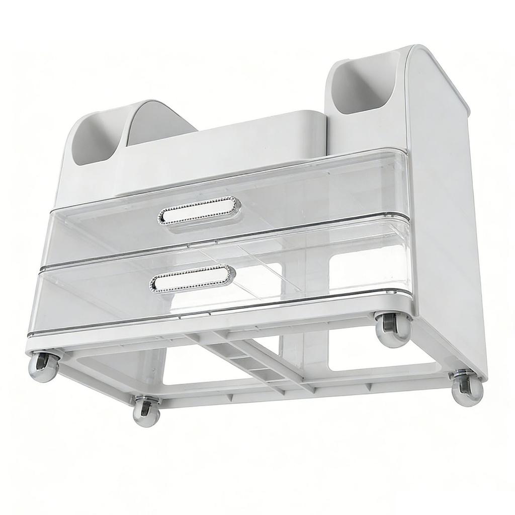 Makeup Organizer with Drawers Countertop Cosmetic Display Case with Brush Holder for Bathroom Countertop Skincare Perfume White