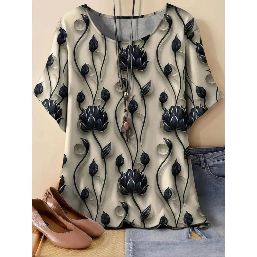 Summer Women's Casual Fashion Creative Casual Daily T-shirt Loose Casual T-shirt 3D Digital Color Printed T-shirt