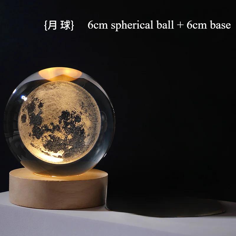 3D Moon Planet Decoration for Bedroom Home and Decoration Dog Toys Crystal Ball USB Night Light Massage Home Table Lamp Planets