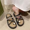 Fairy wind cover toe cool slippers female outer wear 2025 summer new round head two wear pearl muffin platform sandals
