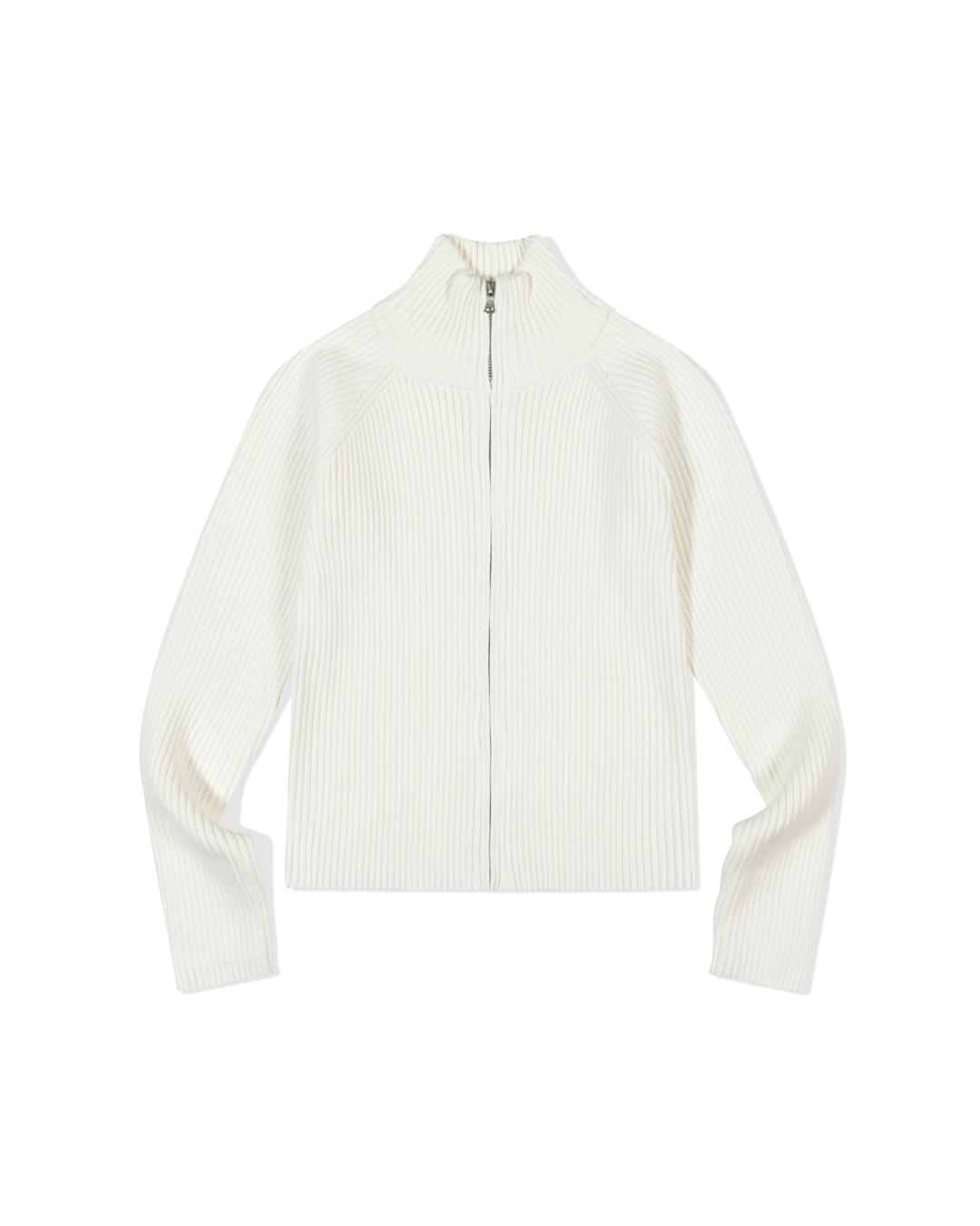 Moa Ribbed Mock Neck Zip-Up (Ivory) Ivory/S