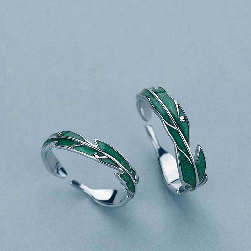 Buyee 925 Sterling Silver Fashion Ring Finger Light Green Leaf Open Ring for Woman Man Party Fine Jewelry Circle with Box