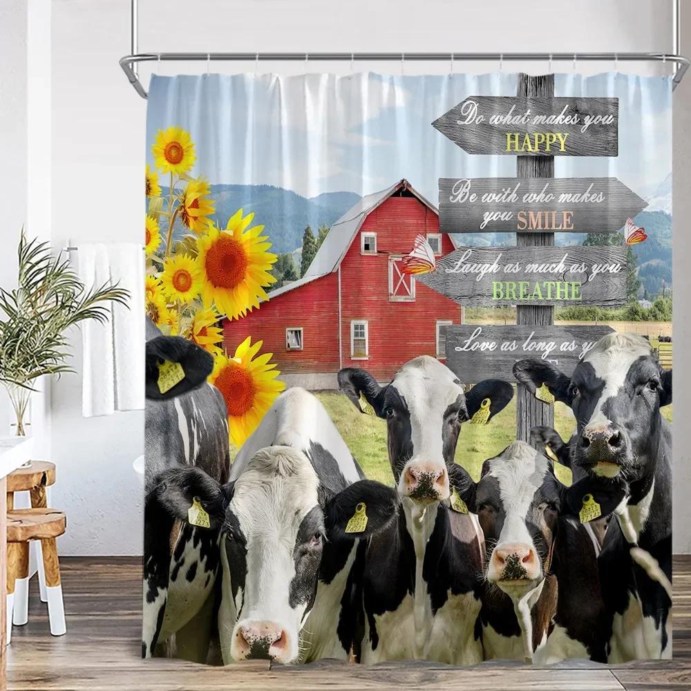 Kreskówkowy Zabawny Zwierzę Kąpielowe Zasłona Prysznicowa Nadruk Krowy Highland Ozdoby Łazienkowe Poliestrowa Zasłona Prysznicowa