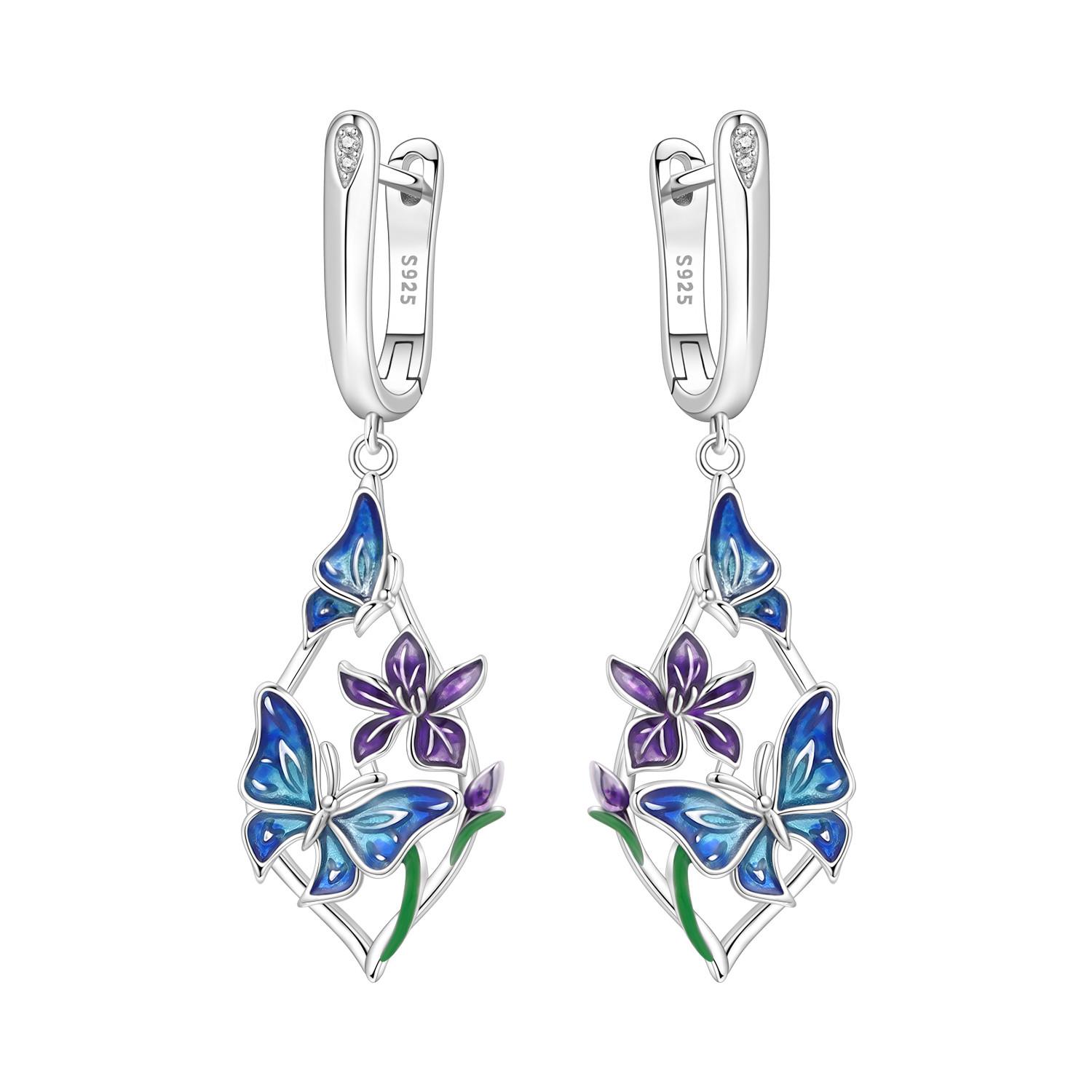 

S925 Silver Butterfly Love Flower Drop Earrings Women Earrings Charm Fashion Versatile Party Jewelry Gifts