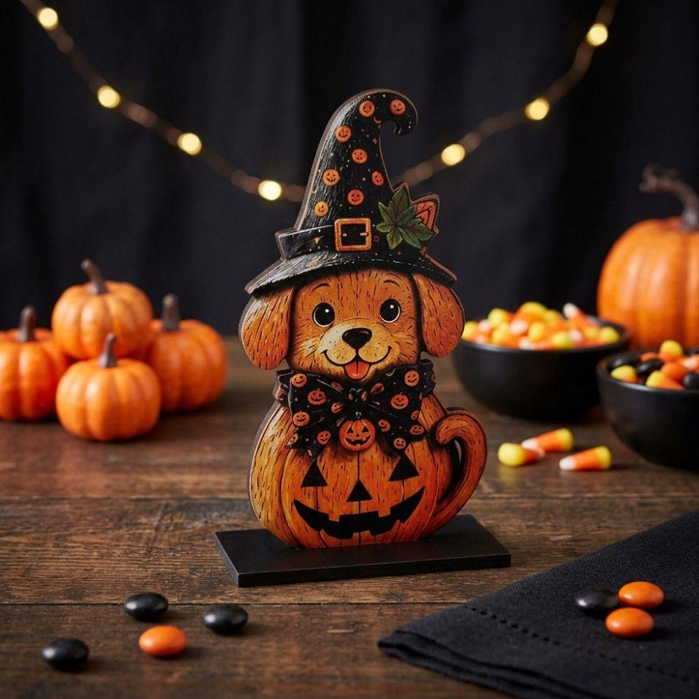 3Pcs 2D Flat Witch Ghost Tabletop Ornament Stable Base Pumpkin Ghost Craft Decor Thanksgiving
