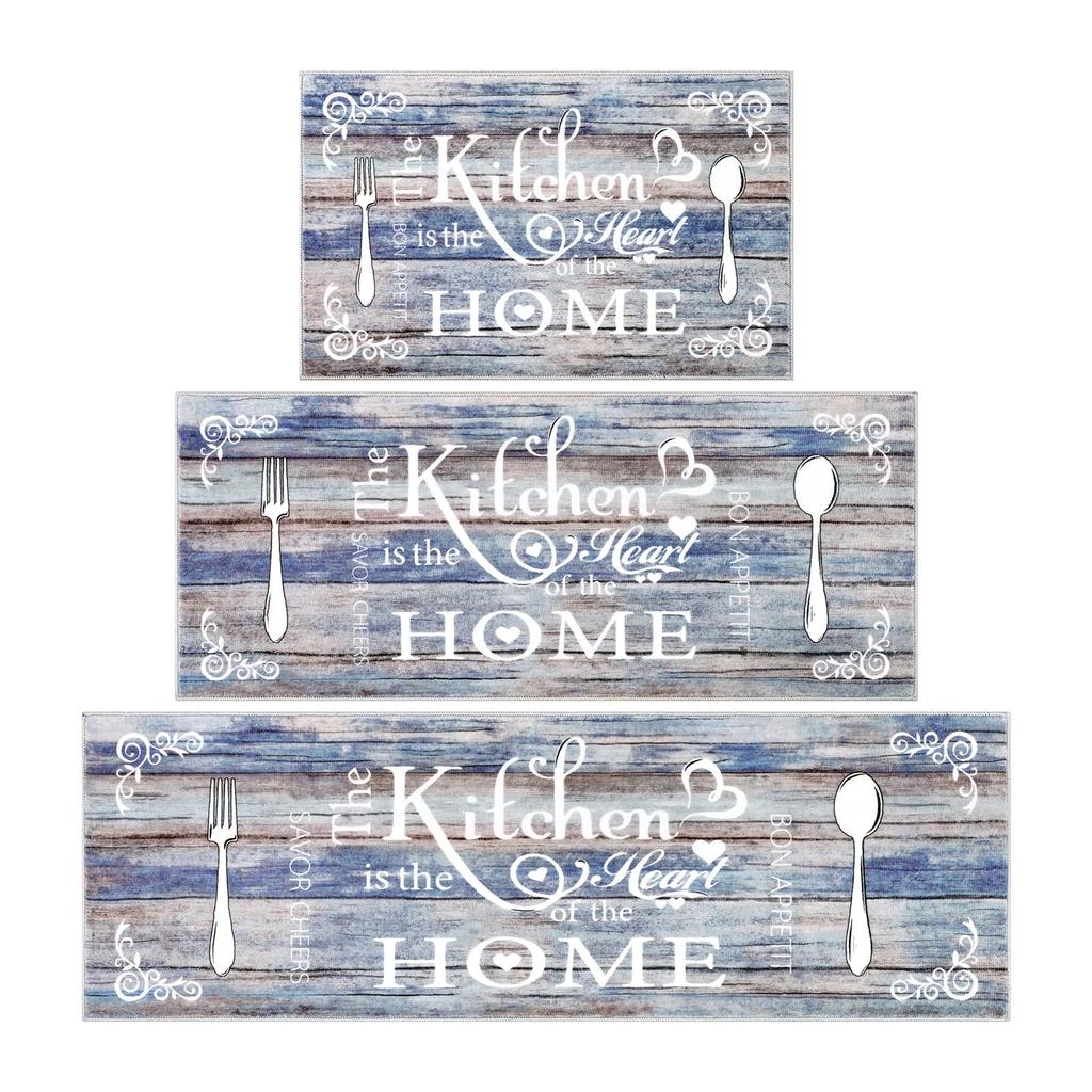 3-Piece Kitchen Tableware Crystal Velvet Rug Kitchen & Living Room Floor Mat Non-Slip, Stain-Resistant Rug Home Decor