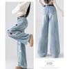 Floral Embroidered Wide Leg Pants Women Fashion Loose High Waist Slim Long Trousers