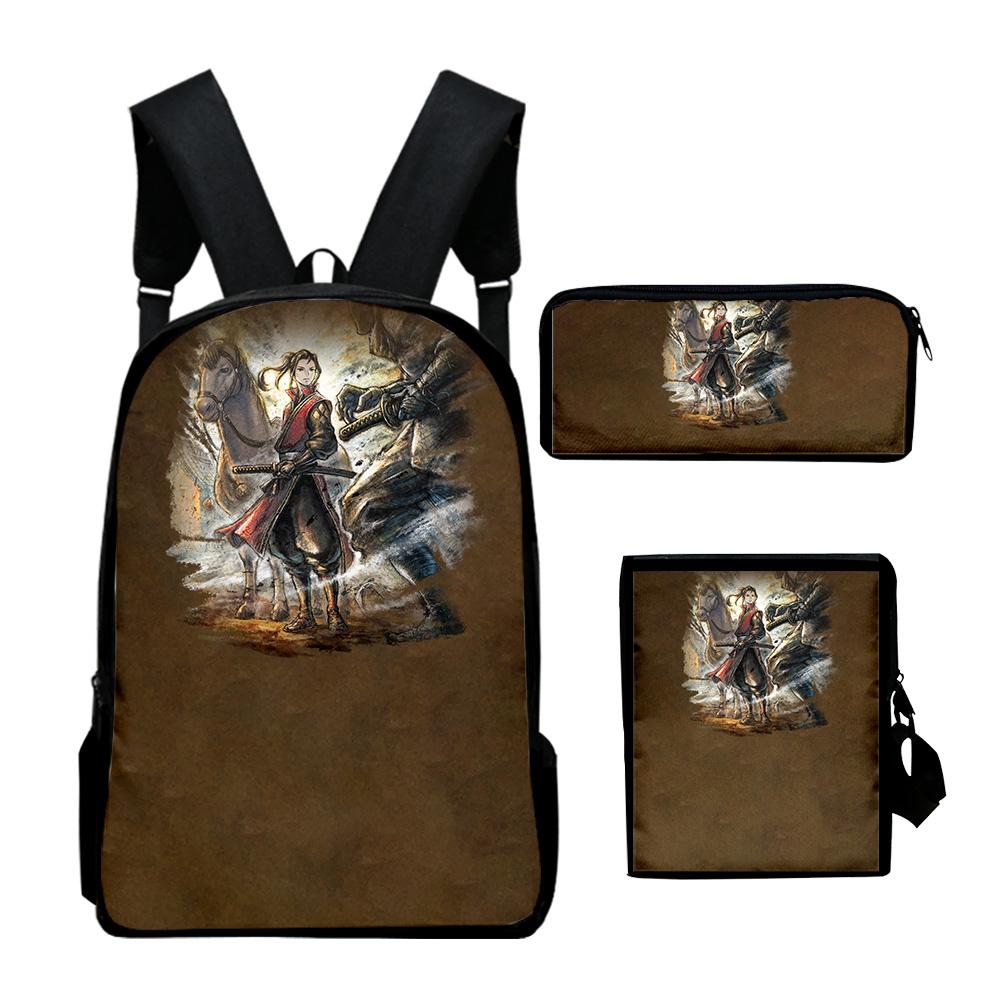 Classic Octopath Traveler Game 3D Print 3pcs/Set pupil School Bags Laptop Daypack Backpack Inclined shoulder bag Pencil Case