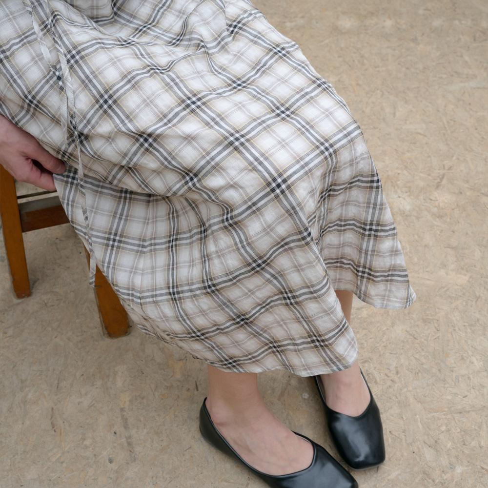Elssibeui Cotton Plaid Check Strap Dress_Ivory