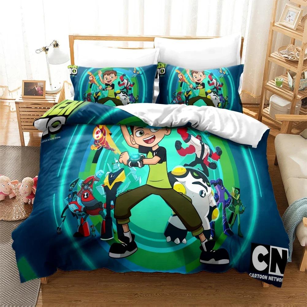 3D Cartoon Ben10 Duvet Cover with Pillow Cover Bedding Set Single Double Twin Full Queen King Size Bed Set for Bedroom Decor