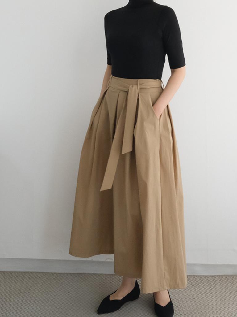 Bloom Mono Pleated Banding 9/10 Wide Long Skirt Pants