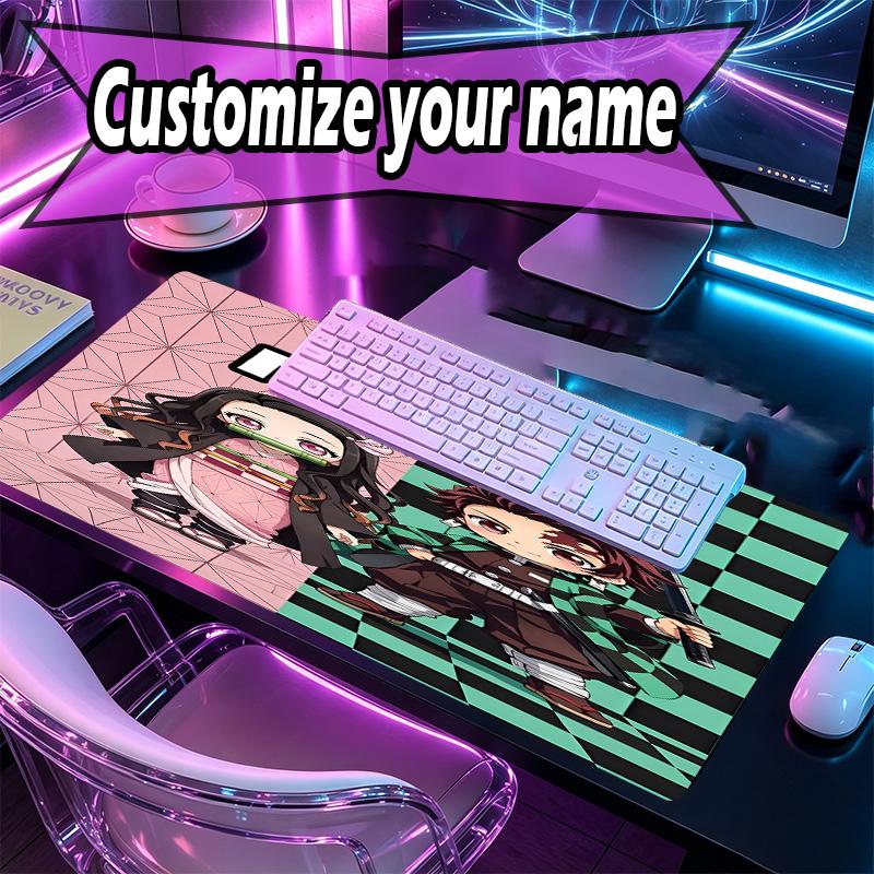 Custom Name Personalized Demon Slayer Pattern Mousepad, Laptop PC Desk Mat, Decorative Desk Mat for Home Keyboard Pad Gift
