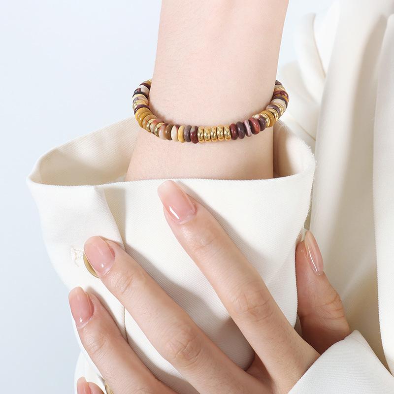 Gold-Plated Natural Stone Beaded Necklace and Bracelet Set - Ethnic Retro Fashion