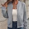Women Casual Coat Autumn Winter Long Sleeve Jacket Solid Color Zipper Baseball Collar