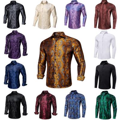 Mens Shirts Long Sleeve Paisley Floral Button Down Regular Shirt Casual Top