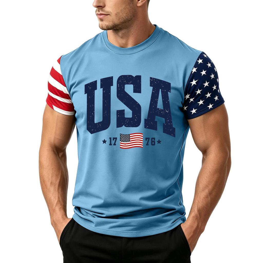 Men's Independence Day Flag Print Short Sleeve T-Shirt, Loose Casual Daily Summer Tops