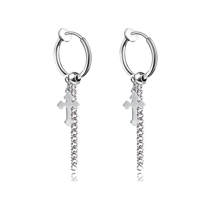 Punk Stainless Steel Chain Hoop Earrings Unisex Goth Pop Hip Hop Pendants Fashion Ear Jewelry Accessories