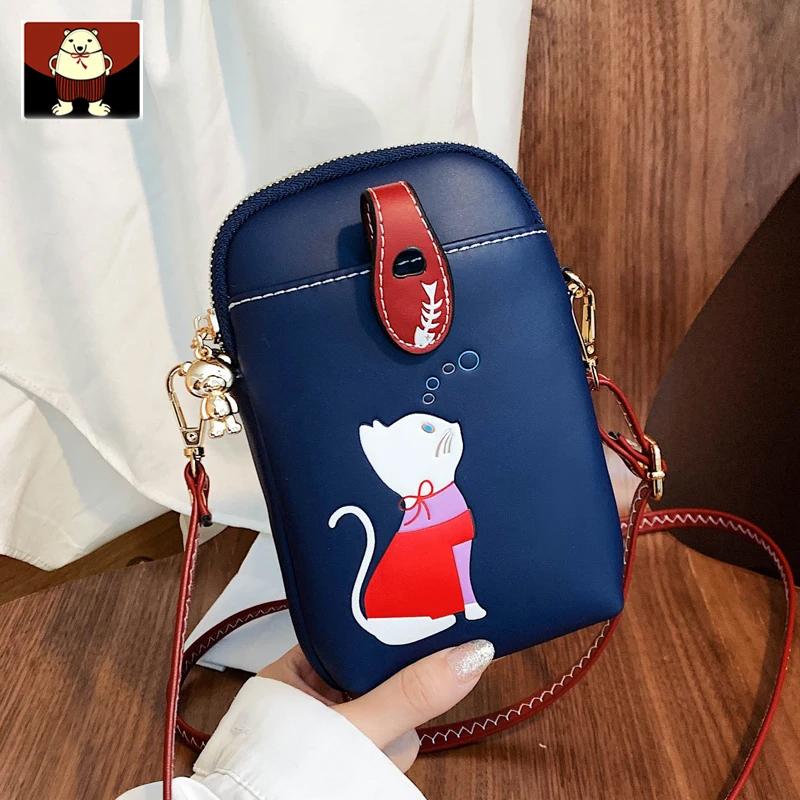 

Сумки через плечо с милым котом для девочек, сумка для мобильного телефона, женская роскошная дизайнерская женская сумка, 2024, зимняя трендовая сумка на плечо темно-синий