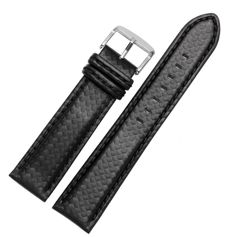 

18mm 20mm 22mm 24mm Mens Watch Band Carbon Fibre Watch Strap with Red Stitched + Leather Lining Stainless Steel Clasp watchband 22mm black clasp