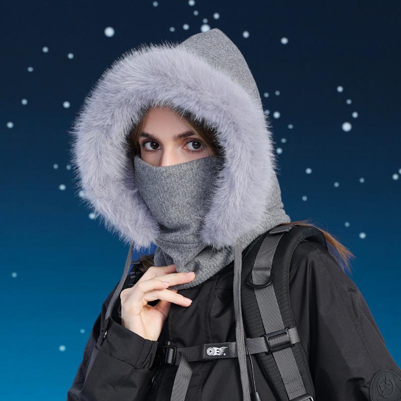 Winter mask, scarf, integrated hat, velvet, thermal ear protection, pullover hat, women's outdoor windproof face cover