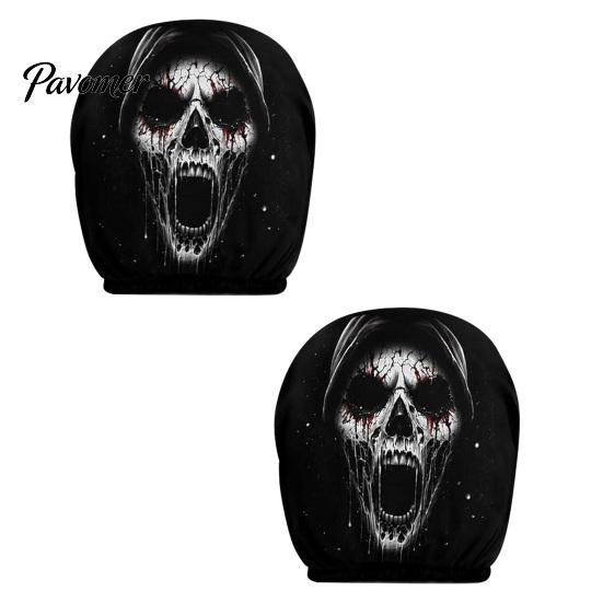 Horror Theme Auto Accessories Funny Expression Car Headrest Cover,Elastic Seat Protector, Universal Scary Novelty Gift for Lovers Ghost Face Interior