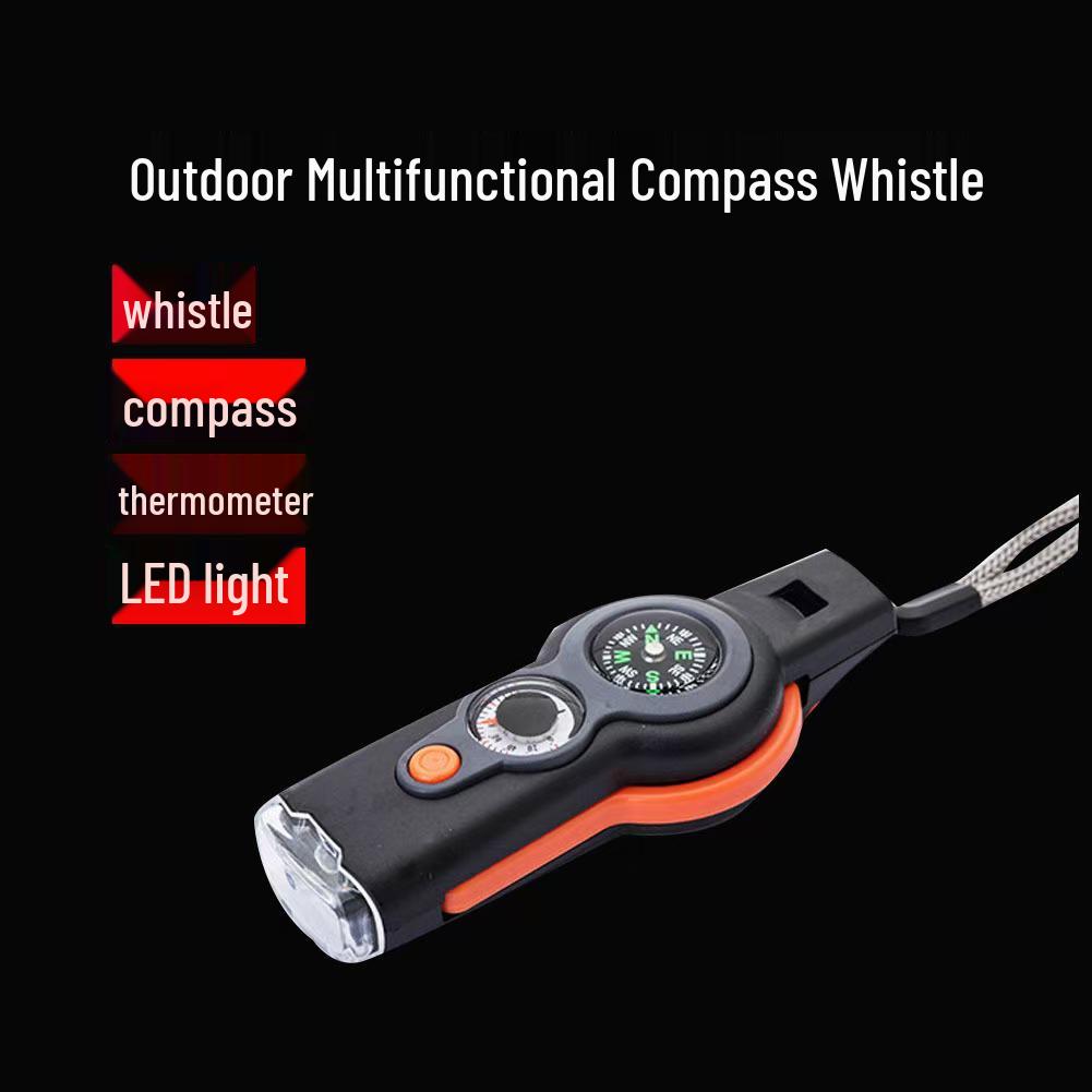 7-in-1 Multifunctional Survival Whistle with LED, Thermometer, and Compass