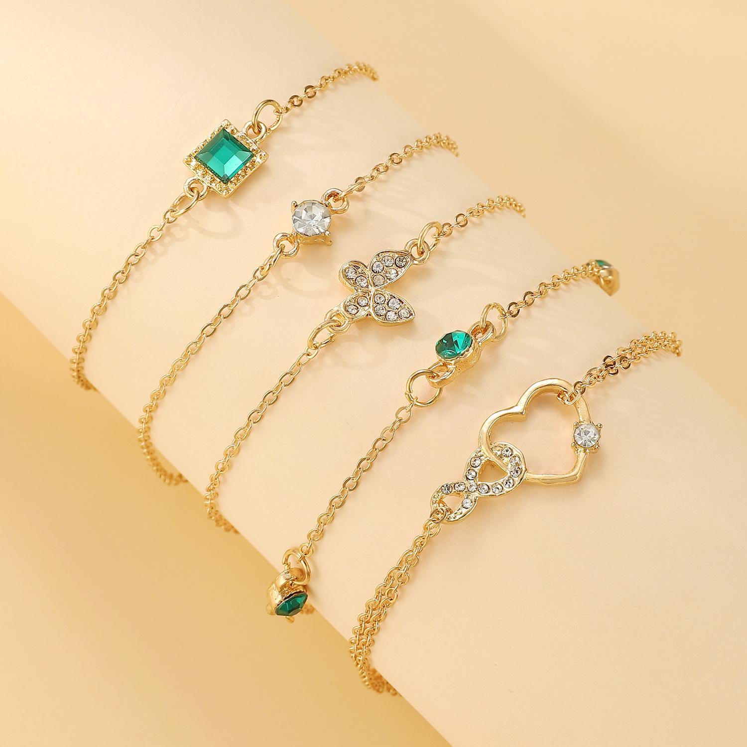 

Euro-American Fashion Women s 5-Piece Rhinestone Heart Ankle Chain Set, Adjustable & Multi-Style