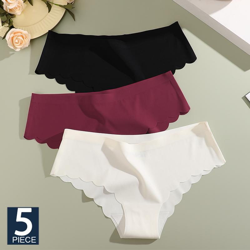 5PCS Seamless Silk Briefs Sexy Panties For Lady Mid Waist Comfortable Girl Silk Panty Female Underpants Woman Lingerie