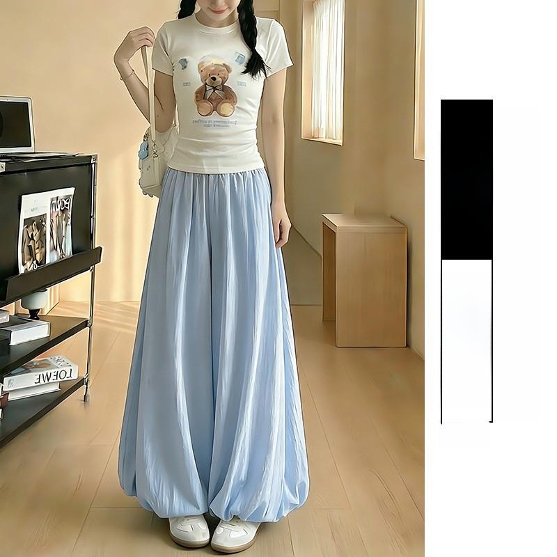 High Waist Casual Pants For Women With Polyester Fabric And Pleated Design For Spring Summer Wear