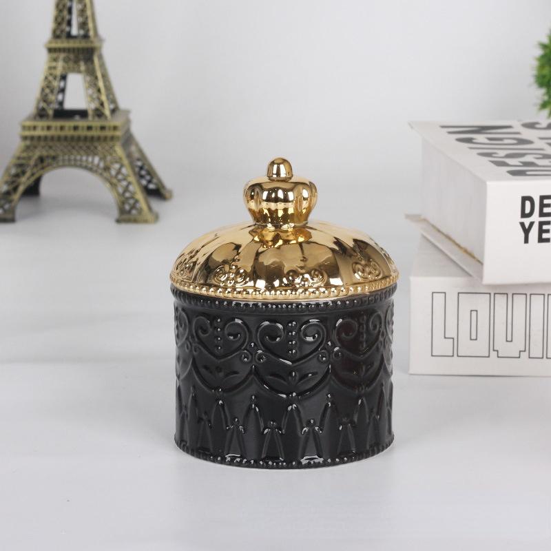 Europäischer Stil Galvanisierter Keramik Vorratsbehälter Präsentationsbox Krone Schmuckschatulle mit Deckel Desktop Ornamente Heim Aufbewahrungszubehör