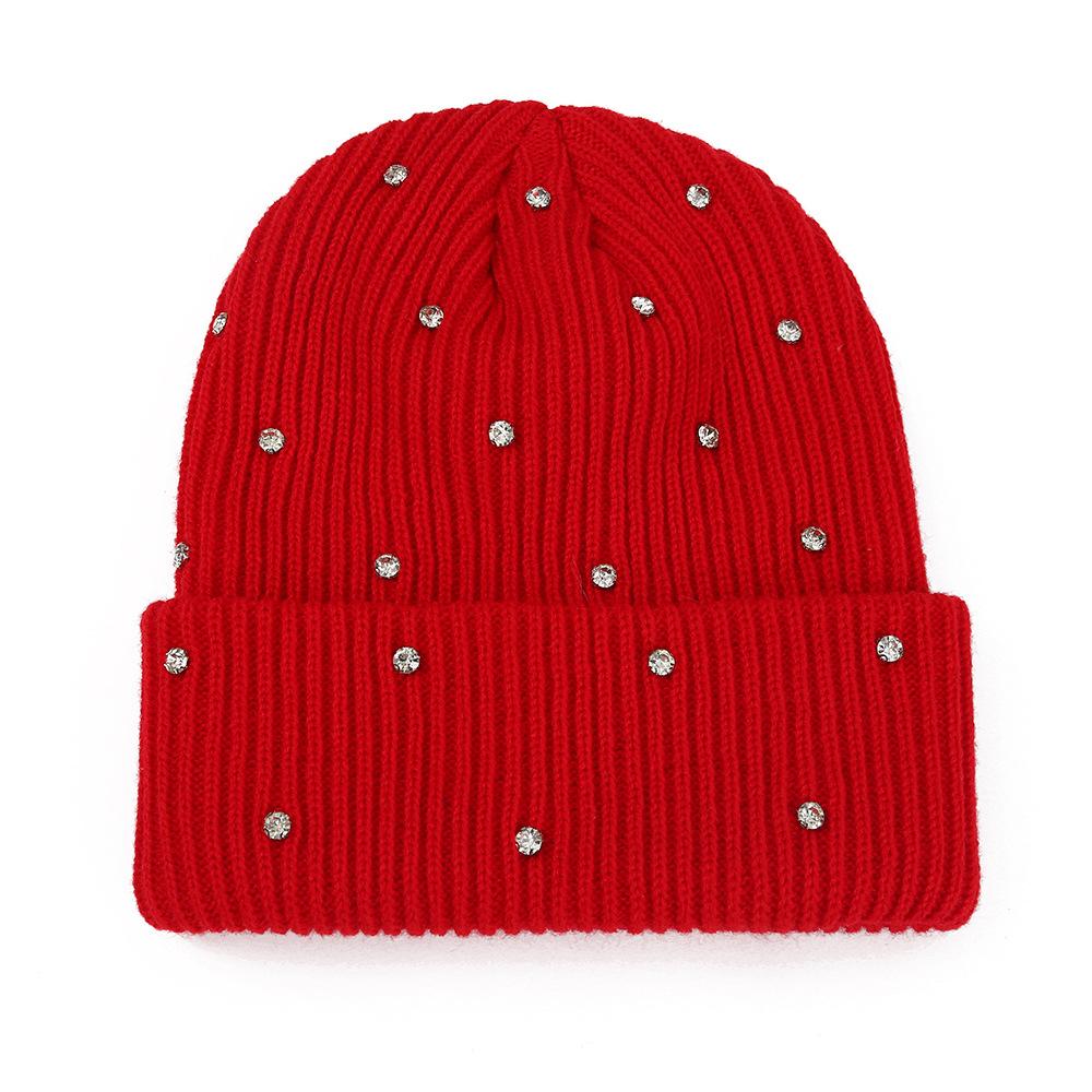 1pc Warmth Soft Knitted Beanie Hat Diamond Decoration Skull Hat Warm Unisex Winter Hat Outdoor Headwear for Activity and Casual