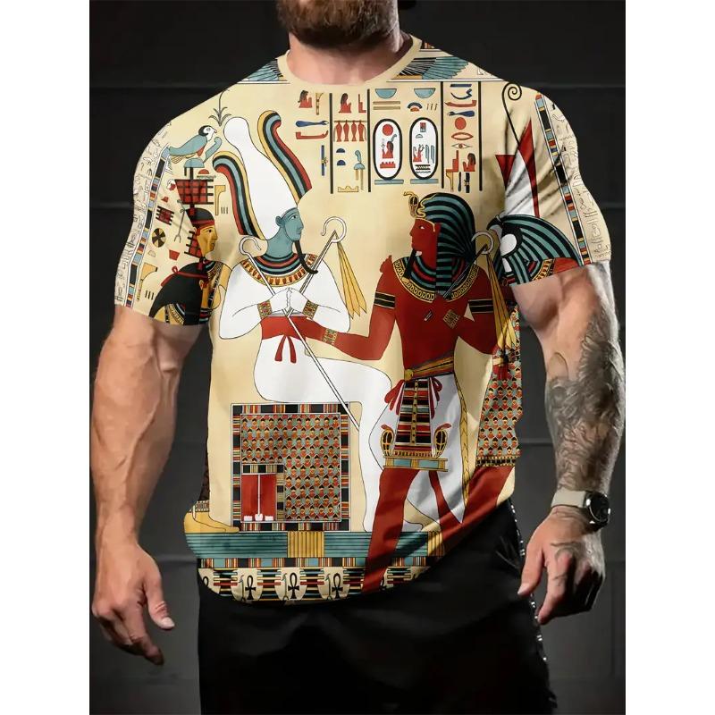 

Large Men s Egyptian Pharaoh Mural Pattern 3D Printed Men s Round Neck Short Sleeved T-shirt Summer Fashion T-shirt Casual Comfortable Versatile Top 6XL